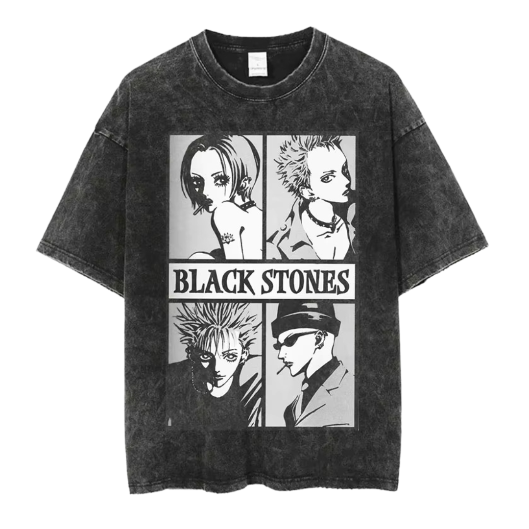 Black Stones Vintage Anime Oversized T-Shirt