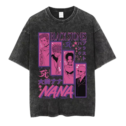 Black Stones Pink Vintage Anime Oversized T-Shirt