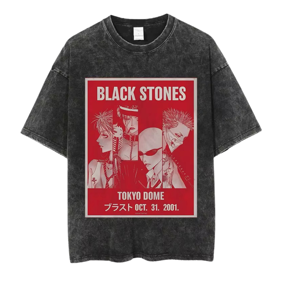 Black Stones Red Vintage Anime Oversized T-Shirt