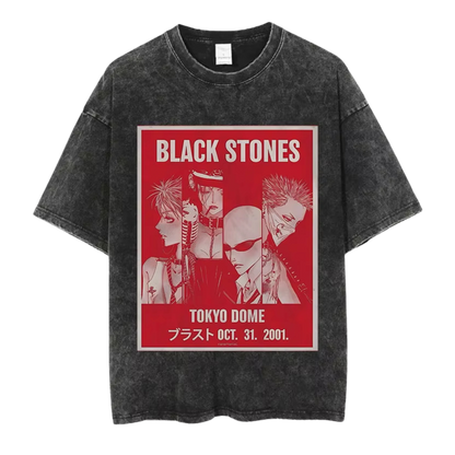 Black Stones Red Vintage Anime Oversized T-Shirt